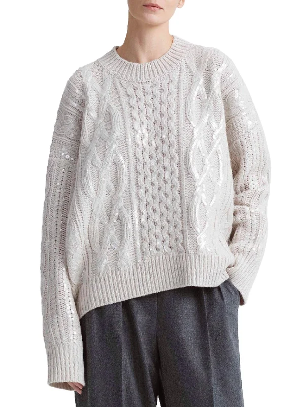 Elegant And Simple Wirth Cable Metallic Sweater In Ivory