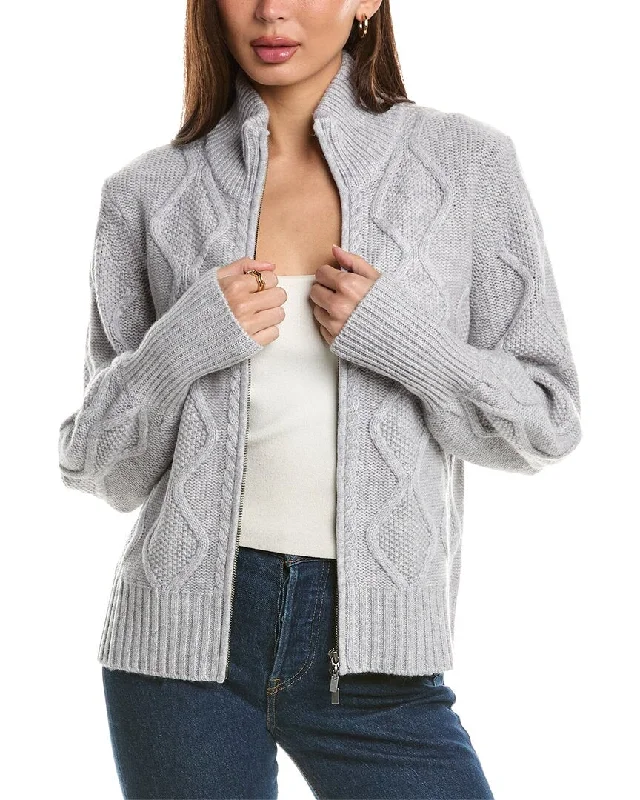 Light Comfort Forte Cashmere Luxe Cable Zip Mock Wool & Cashmere-Blend Cardigan