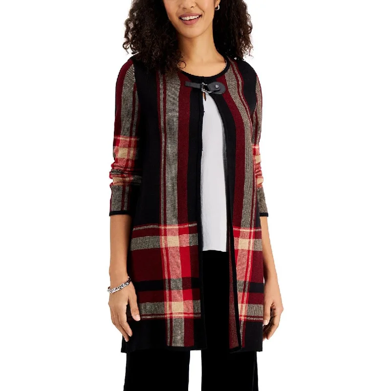 Cute Style Kasper Womens Plaid Flyaway Cardigan Sweater