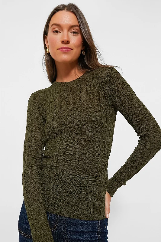 Soft Knitwear Canopy Olive Cableknit Pullover