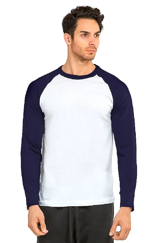 Easygoing Style TOP PRO MEN'S LONG SLEEVE BASEBALL TEE (MBT002_NV/WHT)