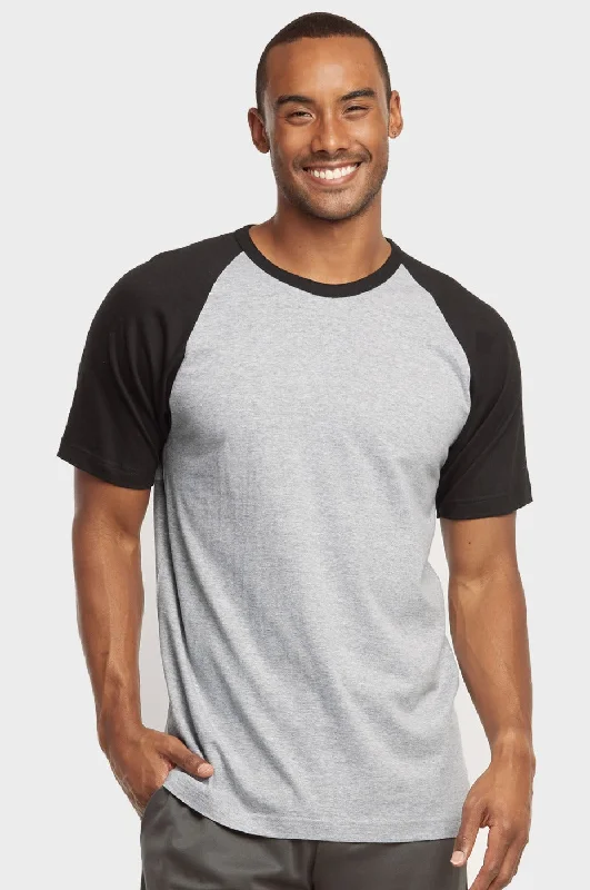 Cozy Pants TOP PRO MEN'S SHORT SLEEVE BASEBALL TEE (MBT003_BLK/LT.G)