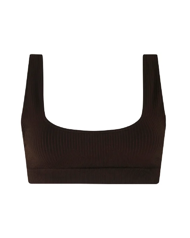 Simple Style WIDE RIBBED SERENE Bikini Bra Top | Black