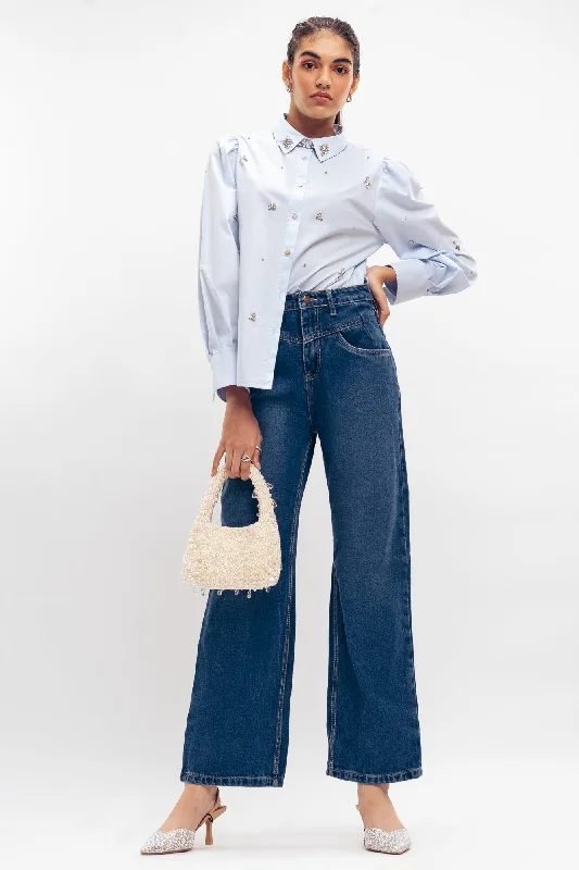 Autumn Selection Blue Fish Cut Straight Jeans