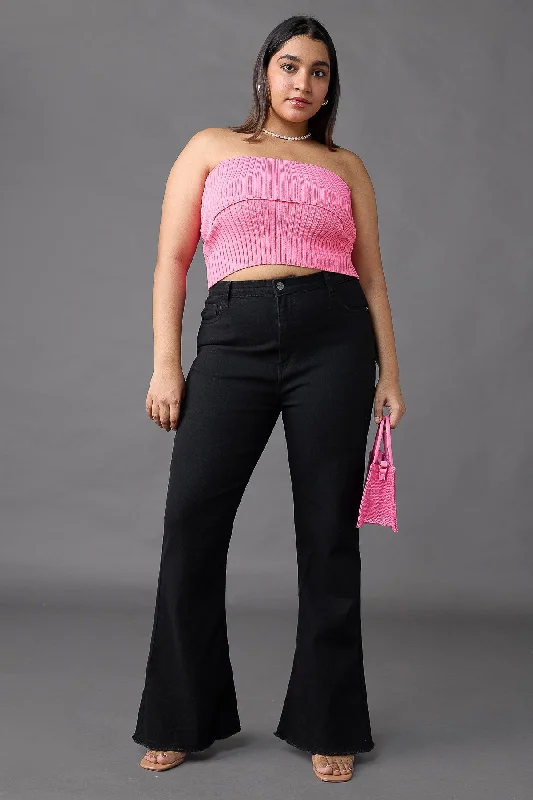 Celebrity Style Curve High Waisted Slim Black Bootcut Jeans