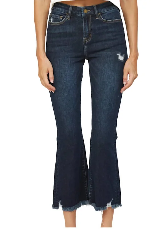 Sweet Style High Rise Crop Flare Jean In Dark Wash