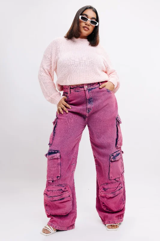 Cute Style Denim Too Pink Utility Cargo