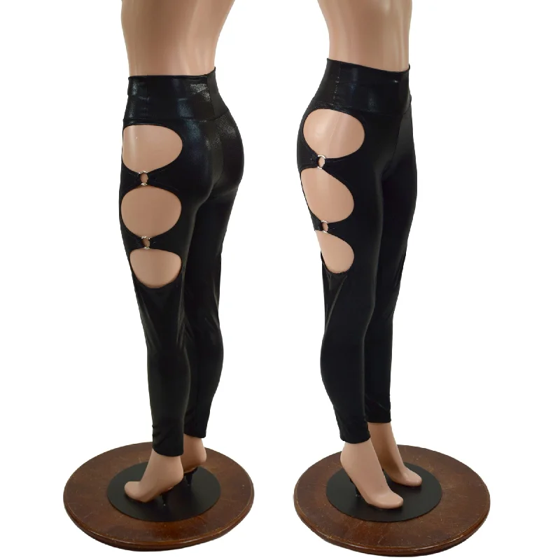 Innovative Design Black Mystique High Waist Leggings with O-Ring Cutouts