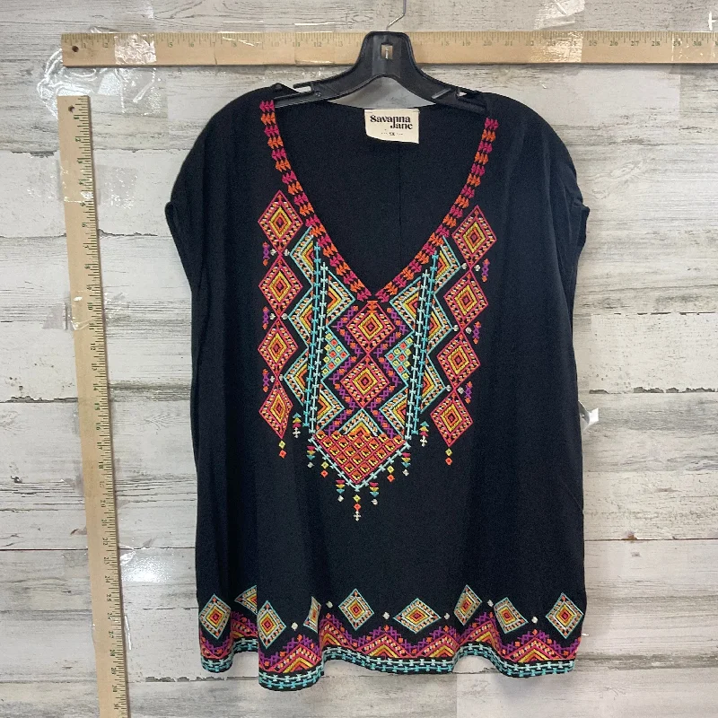 French Style Black Top Short Sleeve Savanna Jane, Size 1x