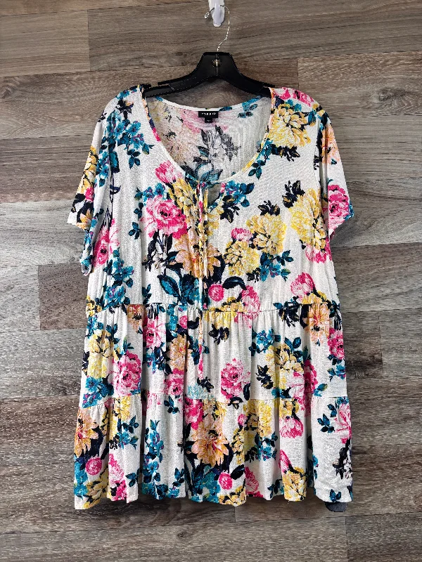 Double-sided Wear Floral Print Top Short Sleeve Torrid, Size 1x