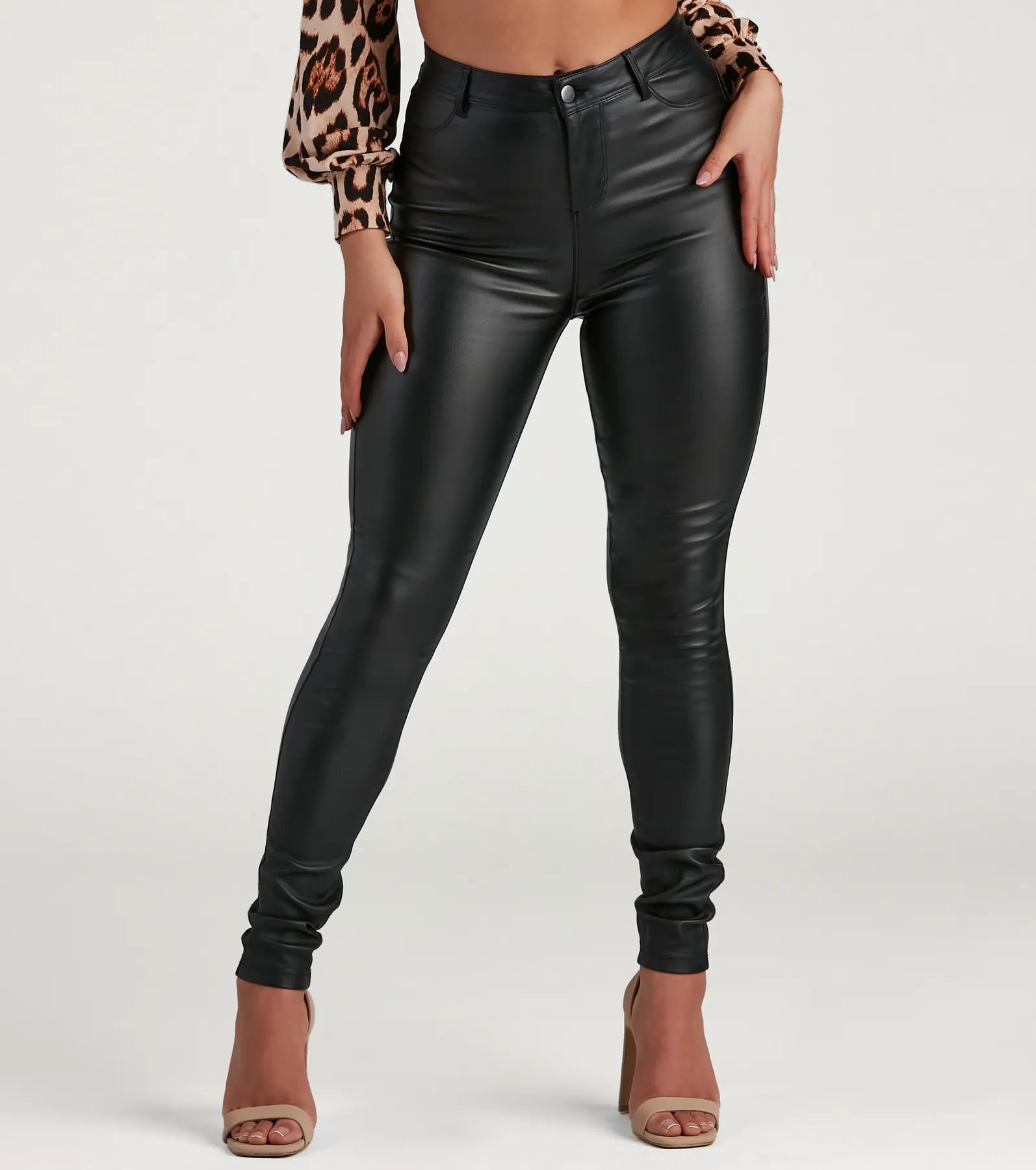 Elegant And Charming High-Rise Coated Skinny Pants