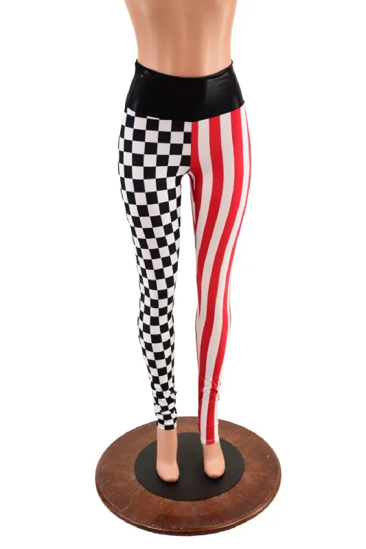 Elegant Tailoring Tri Color Split Circus Print Leggings