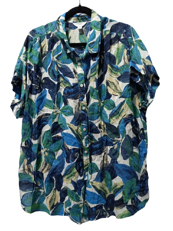 Bright Colors Tropical Print Top Short Sleeve Time And Tru, Size 2x
