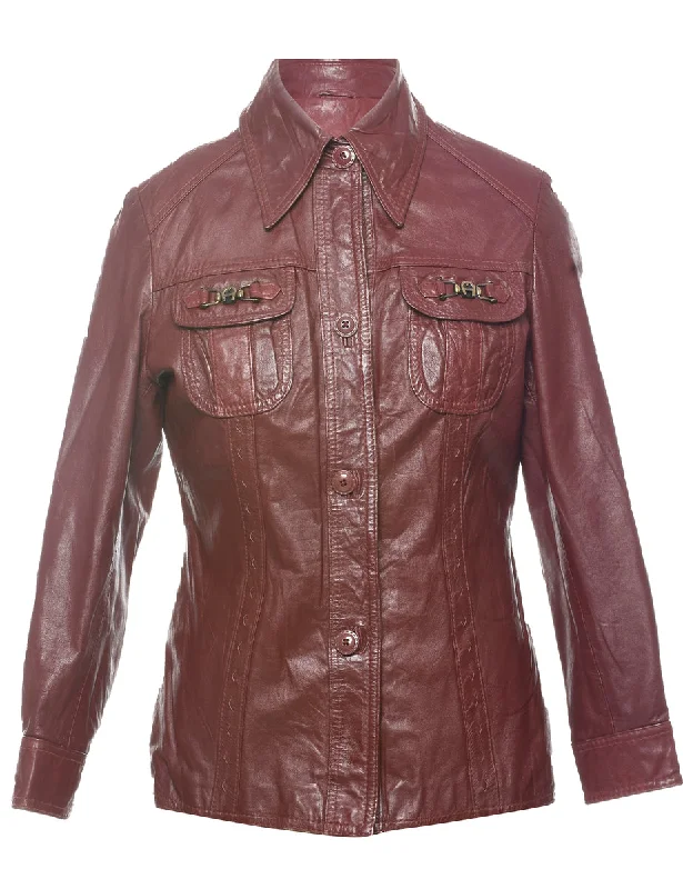 Floral Prints Maroon 1970s Leather Jacket - S