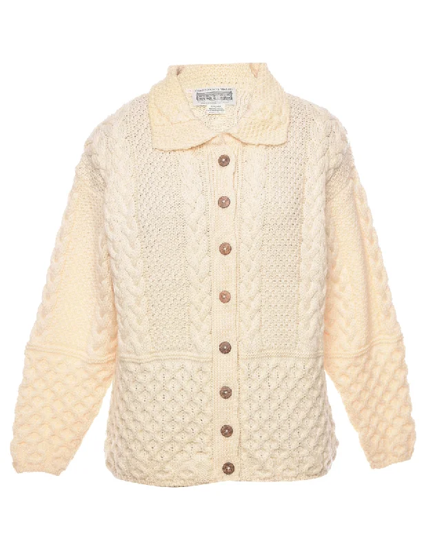 Slightly Flared Design Merino Wool Cable Knit Cardigan - XS