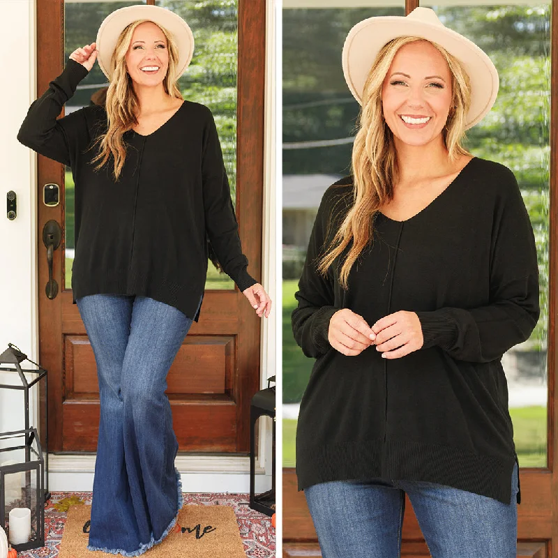 Layered Comfort Miss Me Sweater, Black
