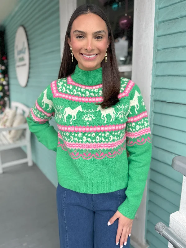 Soft Comfort Wear (THML) The Horse Fair Isle Sweaters-Green